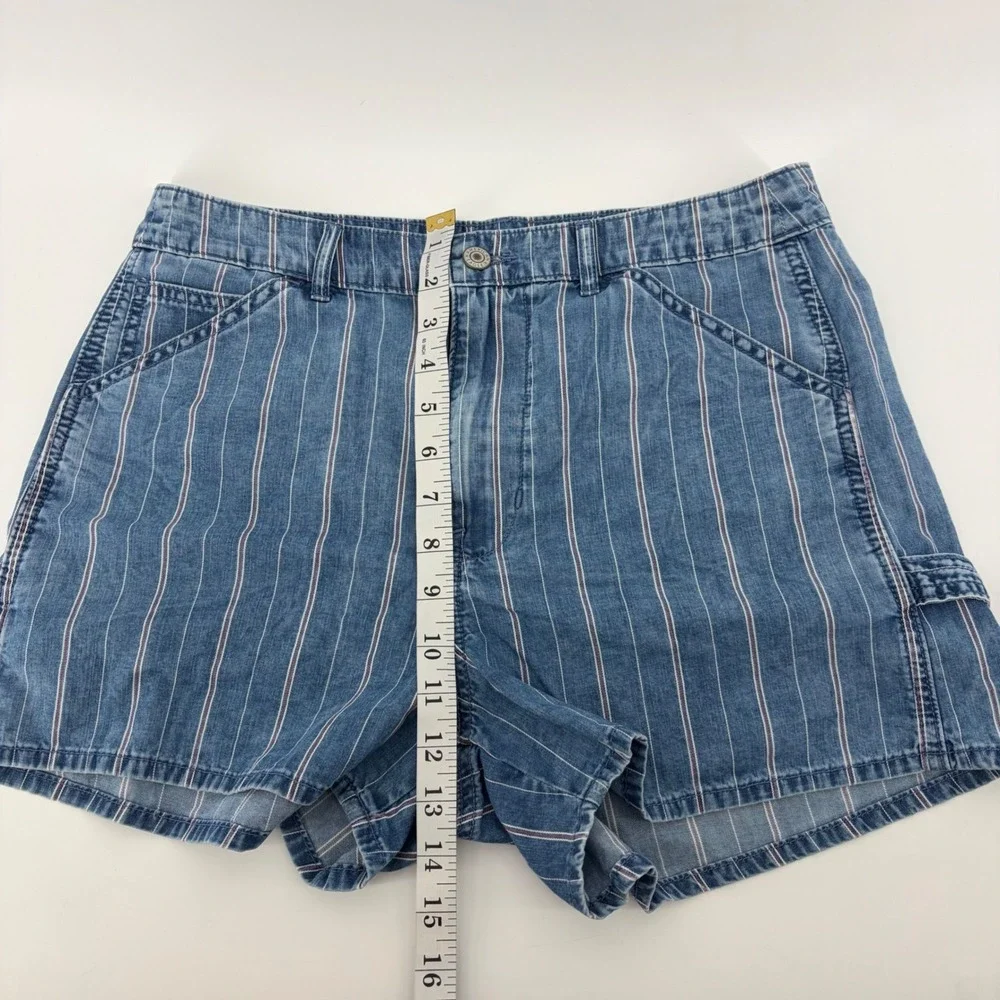 American Eagle Women 10 Blue Pinstripe 90s Boyfriend Shorts Highest Rise Utility